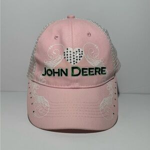John Deere Snapback Embroidered Rhinestone Pink/White‎ Hat Women’s OSFA Y2K